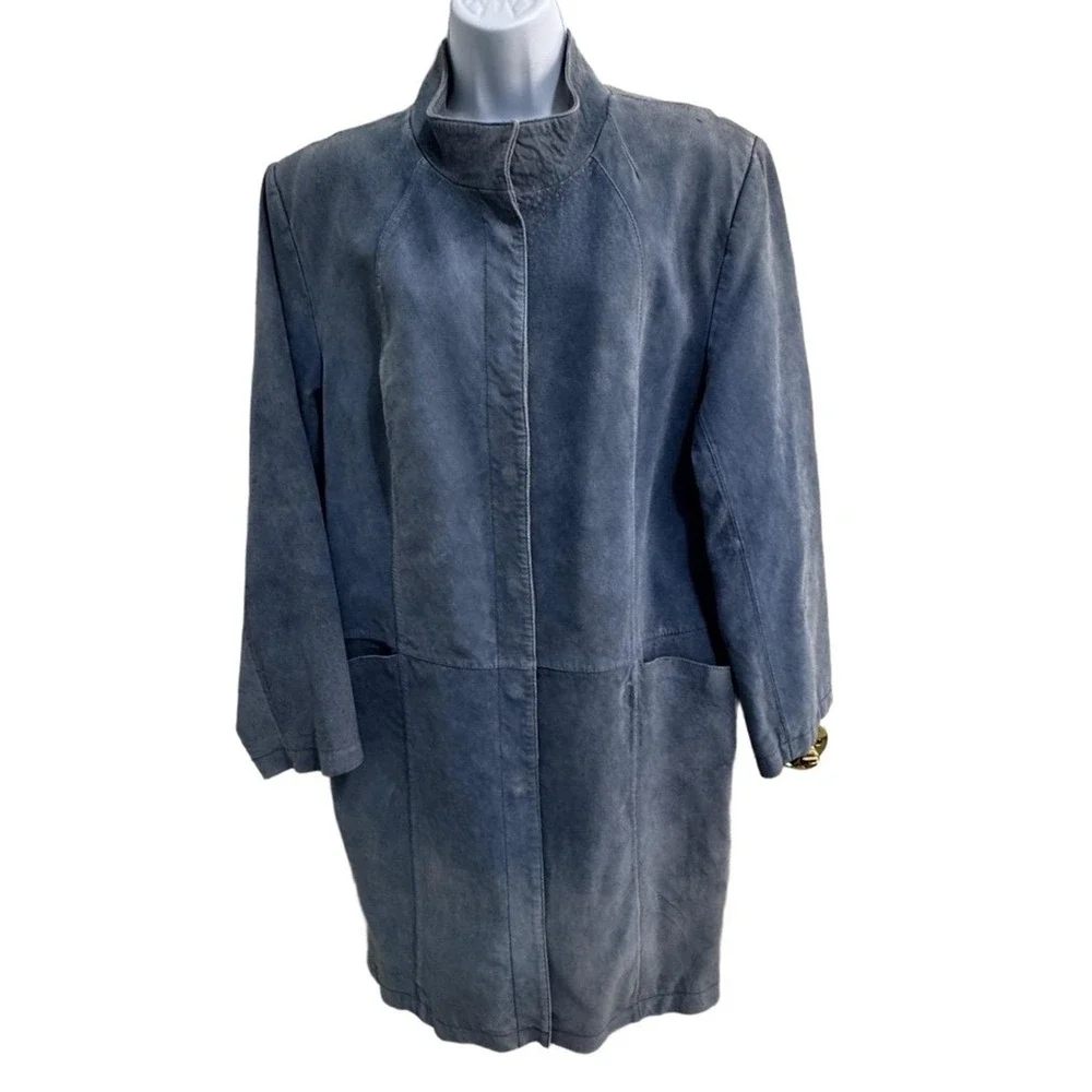 BERNARDO Jacket Womens 1X Slate Blue Genuine Leather Button‎ Closure